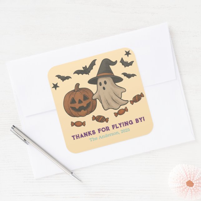 Niedliche Halloween-Sticker - Boos, Fledermäuse &  Quadratischer Aufkleber (Umschlag)