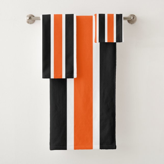 Niedliche Halloween-Streifen in Orange und Schwarz Badhandtuch Set (Insitu)