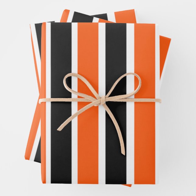 Niedliche Halloween-Streifen in Orange und Schwarz Geschenkpapier Set (Beispiel)