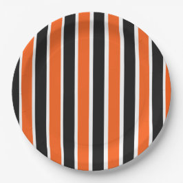 Niedliche Halloween-Streifen in Orange und Schwarz Pappteller