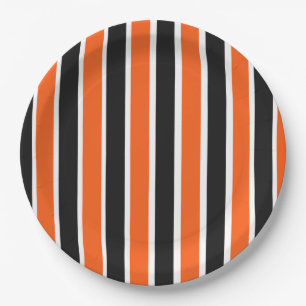 Niedliche Halloween-Streifen in Orange und Schwarz Pappteller