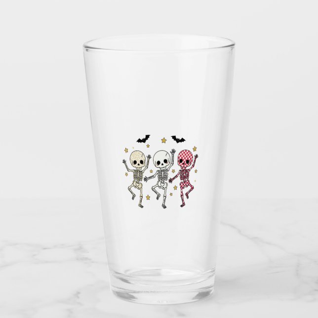 Niedliche Halloween-Tanzskelette Glas (Vorderseite)