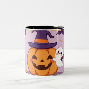 Niedliche Halloween-Tasse - Kawaii Pumpkin, Ghost Zweifarbige Tasse