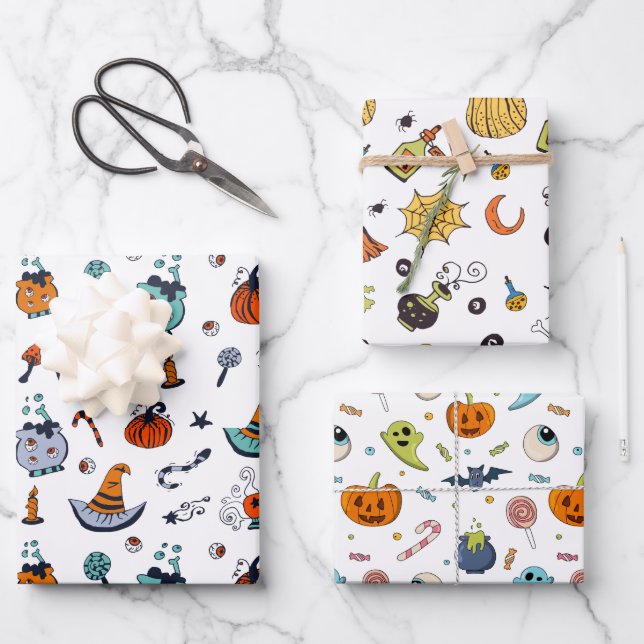 Niedliche Halloween-Themenumschlagpapier Geschenkpapier Set (Vorderseite)