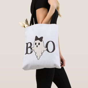 Niedliche Halloween Tote Bag - "Boo" Geist mit Bow Tasche