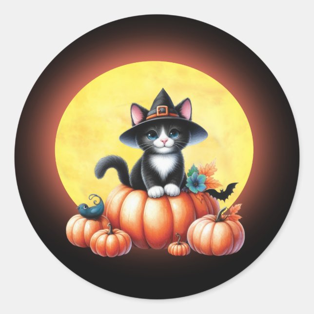 Niedliche Halloween Tuxedo Cat Stickers (Vorderseite)