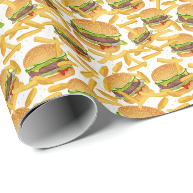 niedliche Hamburger und Pommes frites Party Geschenkpapier (Rolleneckpunkt)