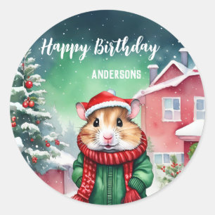 Niedliche Hamsterratte Weihnachtsfest Runder Aufkleber