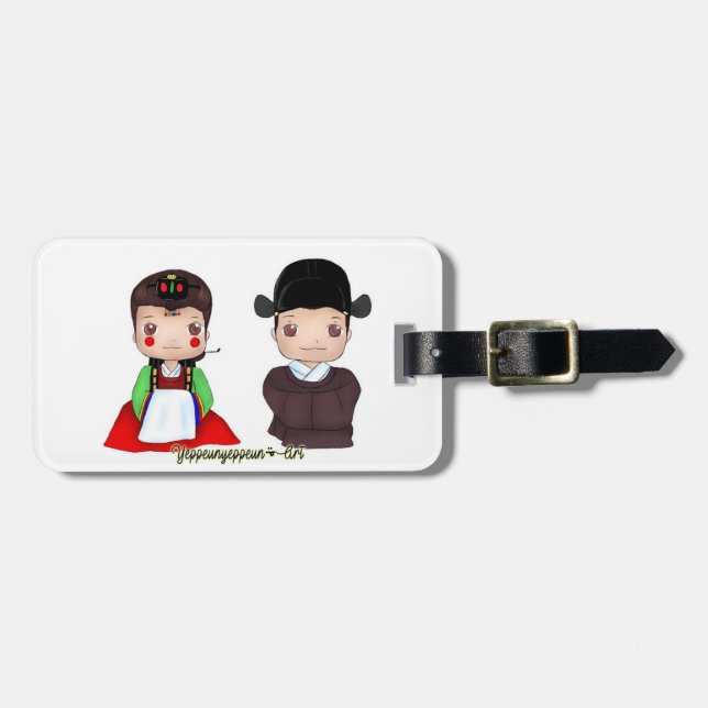Niedliche Hanbok verheiratete Paare Gepäckanhänger (Vorderseite horizontal)