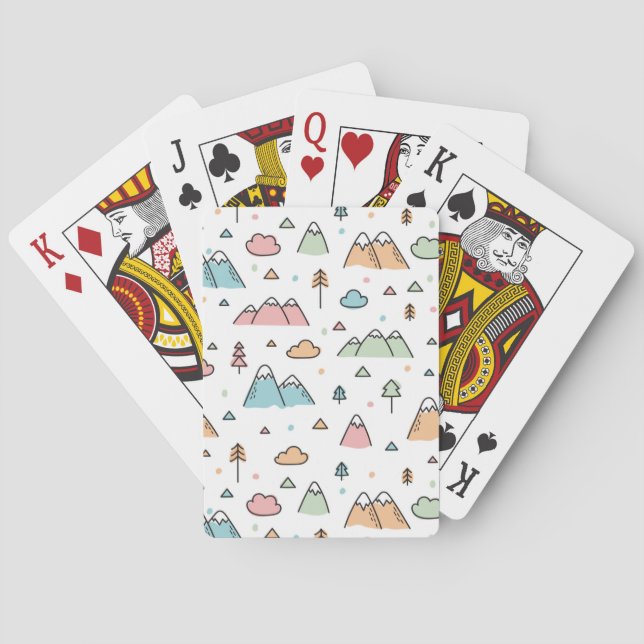 Niedliche Hand gezeichnetes Gebirgsszenen-Muster Spielkarten (Rückseite)