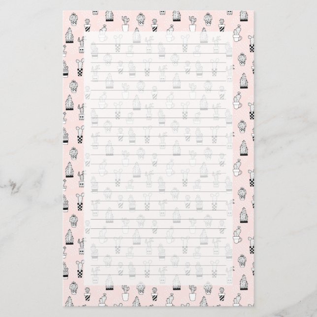 Niedliche Hand gezeichnetes Kaktus-Muster Briefpapier (Vorderseite)