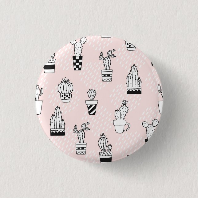 Niedliche Hand gezeichnetes Kaktus-Muster Button (Vorderseite)