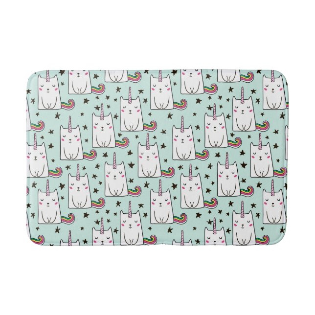 Niedliche Hand gezeichnetes Unicorn-Katzen-Muster Badematte (Vorderseite)