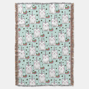 Niedliche Hand gezeichnetes Unicorn-Katzen-Muster Decke