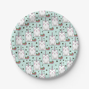 Niedliche Hand gezeichnetes Unicorn-Katzen-Muster Pappteller