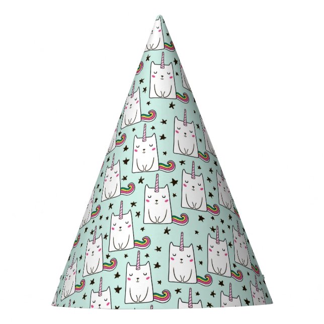 Niedliche Hand gezeichnetes Unicorn-Katzen-Muster Partyhütchen (Vorderseite)
