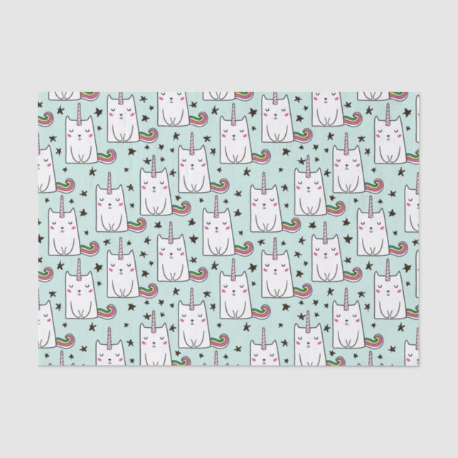 Niedliche Hand gezeichnetes Unicorn-Katzen-Muster Seidenpapier (Vorderseite)