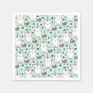 Niedliche Hand gezeichnetes Unicorn-Katzen-Muster Serviette