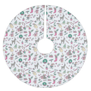 Niedliche Hand gezogen Rentier Holiday Doodles Wei Polyester Weihnachtsbaumdecke