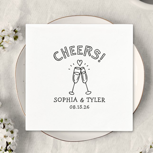 Niedliche handgeschriebene Chefs Einfache Hochzeit Serviette (Pop the bubbly! These custom wedding napkins with your names and date add a fun, chic touch! Cheers!)
