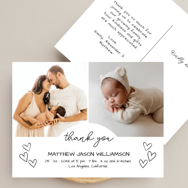 Niedliche handgezeichnet Herzen 2 Foto Danke Baby Postkarte (Von Creator hochgeladen)
