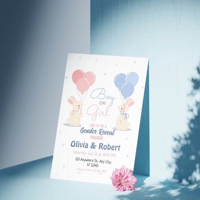 Niedliche handgezeichnet kleine Kaninchen Junge od Einladung (Cute Hand-drawn Little Rabbits Boy Or Girl Baby Shower Invitation template)