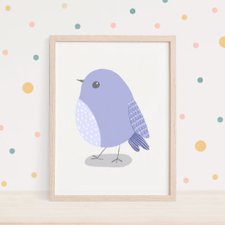 Niedliche handGezeichnet Lavender Bird Kinderzimme Poster