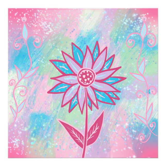Niedliche handgezeichnet PastelBlume Fotodruck (Vorne)