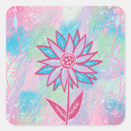 Niedliche handgezeichnet PastelBlume Quadratischer Aufkleber
