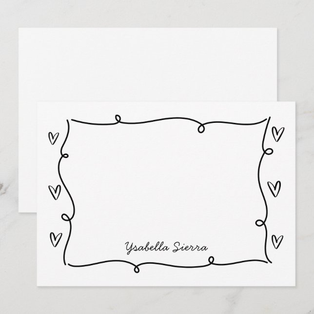 Niedliche Handgezeichnete Wavy Hearts einfach Mitteilungskarte (Vorne/Hinten)