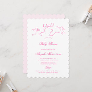 Niedliche, handgezogene Bow Pink Baby Dusche Einla Einladung