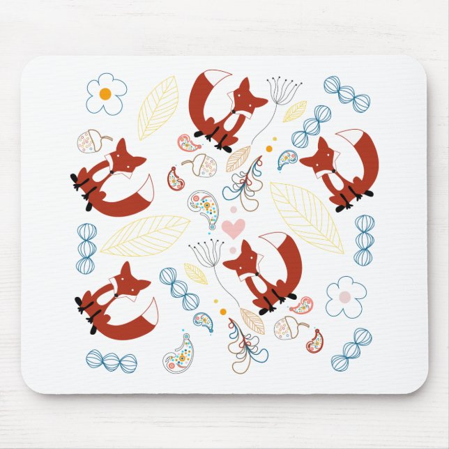 Niedliche, handgezogene Foxhörnchen in Gelb-Blau-R Mousepad (Vorne)