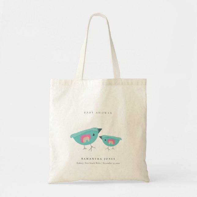 Niedliche Handgezogene Regenbogen Blue Birdy Baby  Tragetasche (Vorne)