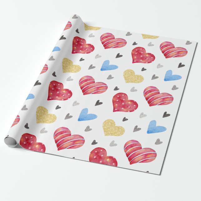 Niedliche, handgezogene Valentine Herzmuster Geschenkpapier (Ungerollt)