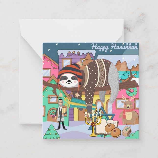 Niedliche Hanukka Sloth Note Card Mitteilungskarte (Vorderseite)