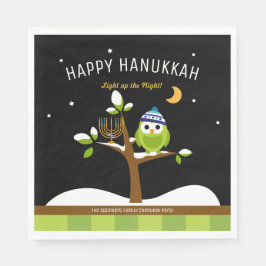 Niedliche Hanukkah Lighup of Night Owl & Menorah Serviette