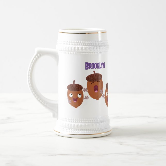 Niedliche Happy Acorns singen Cartoon für Kinder Bierglas (Links)