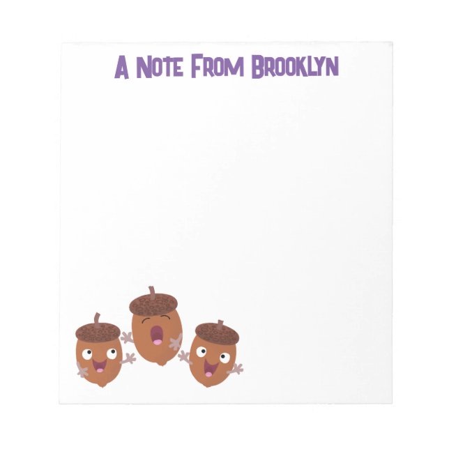 Niedliche Happy Acorns singen Cartoon für Kinder Notizblock (Vorderseite)