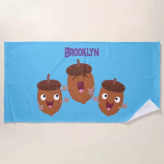 Niedliche Happy Acorns singen Cartoon für Kinder Strandtuch (Vorderseite)