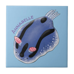 Niedliche Happy Blue Nacktverzweigung Cartoon Illu Fliese