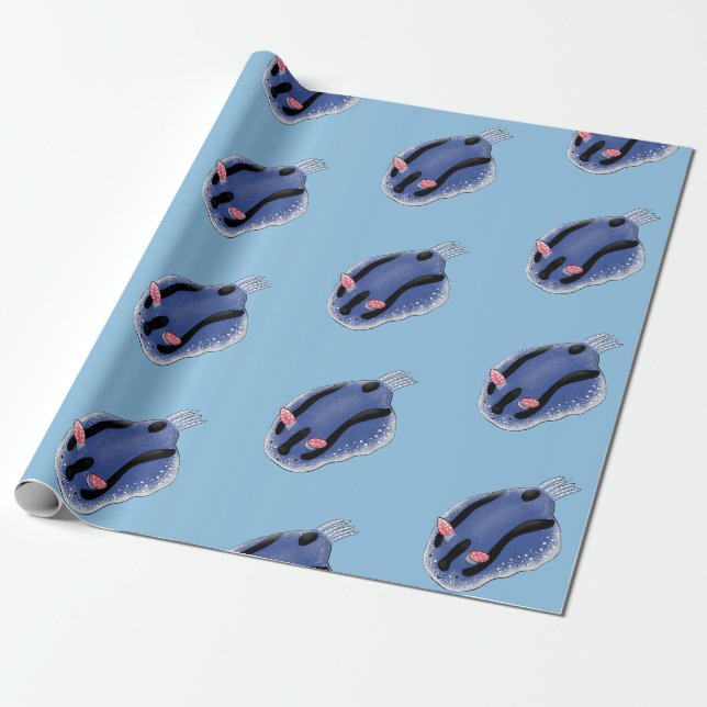 Niedliche Happy Blue Nacktverzweigung Cartoon Illu Geschenkpapier (Ungerollt)