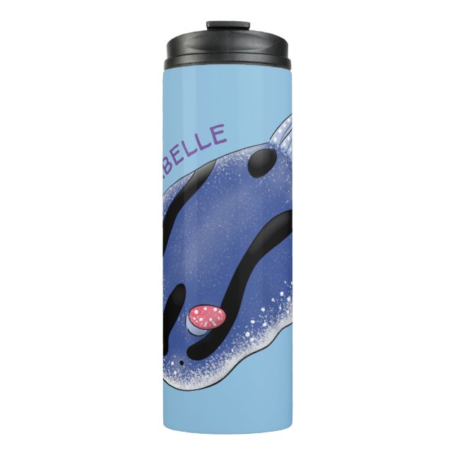 Niedliche Happy Blue Nacktverzweigung Cartoon Illu Thermosbecher (Vorderseite)