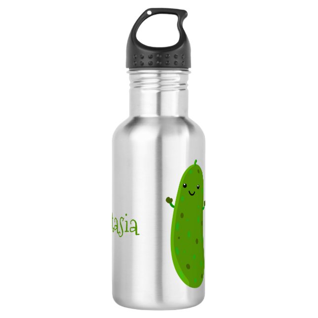 Niedliche Happy Cartoon Illustration Edelstahlflasche (Vorderseite)