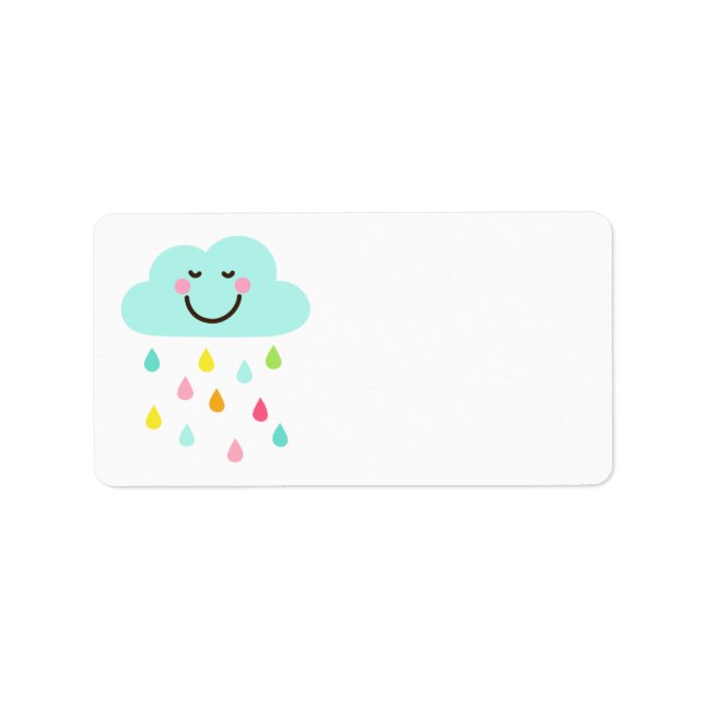 Niedliche Happy Cloud mit farbigen Regentropfen Adressaufkleber (Vorne)