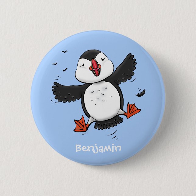 Niedliche Happy-Fying-Puffsängerin mit blauen Cart Button (Vorderseite)