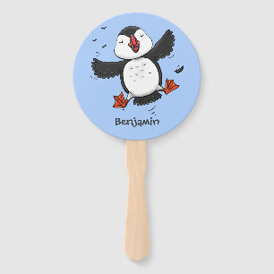 Niedliche Happy-Fying-Puffsängerin mit blauen Cart Fächer