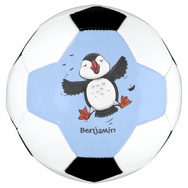 Niedliche Happy-Fying-Puffsängerin mit blauen Cart Fußball (Vorderseite)