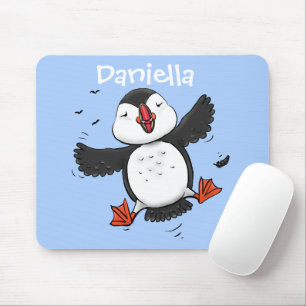 Niedliche Happy-Fying-Puffsängerin mit blauen Cart Mousepad