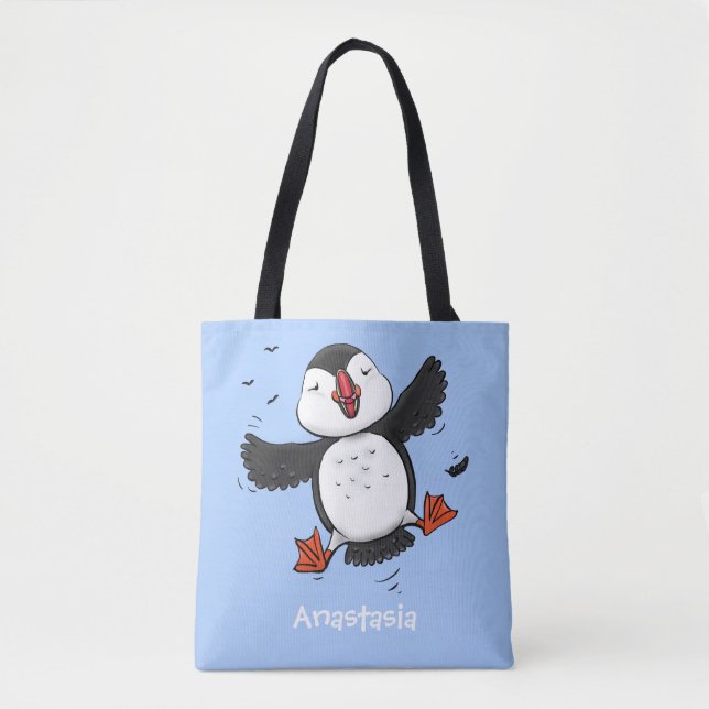 Niedliche Happy-Fying-Puffsängerin mit blauen Cart Tasche (Vorderseite)
