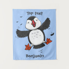 Niedliche Happy-Fying-Puffsängerin mit blauen Cart Wandteppich